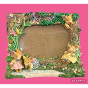 VTG Tiny Talk Collectable Mice Floral Tree Woodland Resin Picture Frame
